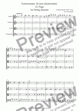 page one of Turmsonaten. 24 neue Quatrizinien 12. Fuga for String Quartet