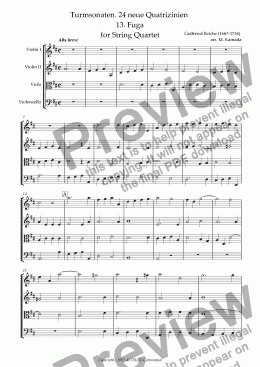 page one of Turmsonaten. 24 neue Quatrizinien 13. Fuga for String Quartet
