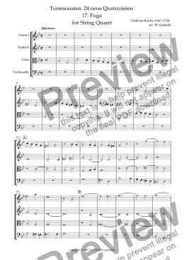 page one of Turmsonaten. 24 neue Quatrizinien 17. Fuga for String Quartet