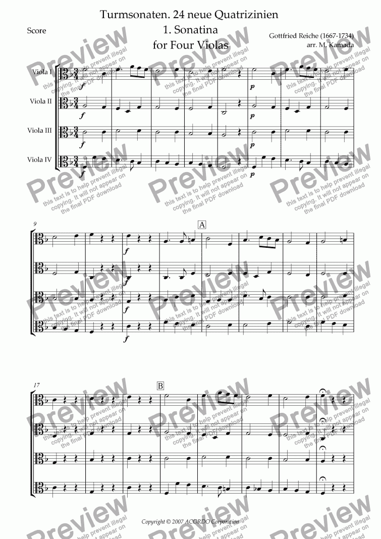 page one of Turmsonaten. 24 neue Quatrizinien 1. Sonatina for Four Violas