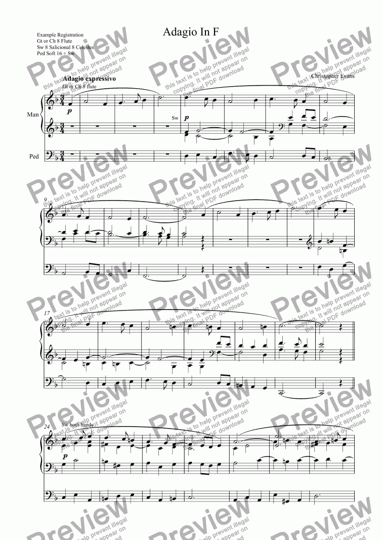 page one of Adagio in F for Organ