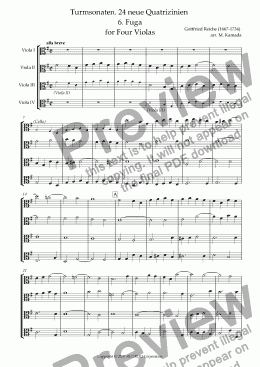 page one of Turmsonaten. 24 neue Quatrizinien 6. Fuga for Four Violas