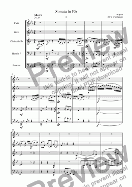 page one of Piano sonata in E flat, no 59 (arranged for wind quintet)
