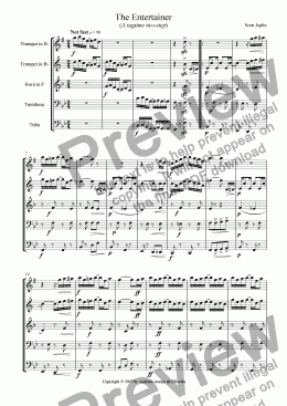 page one of The Entertainer (Brass Quintet)