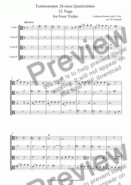 page one of Turmsonaten. 24 neue Quatrizinien 12. Fuga for Four Violas