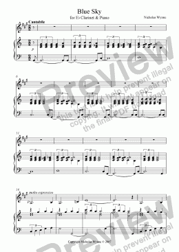page one of Blue Sky for E flat Clarinet and Piano
