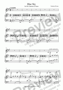 page one of Blue Sky for B flat Clarinet and Piano