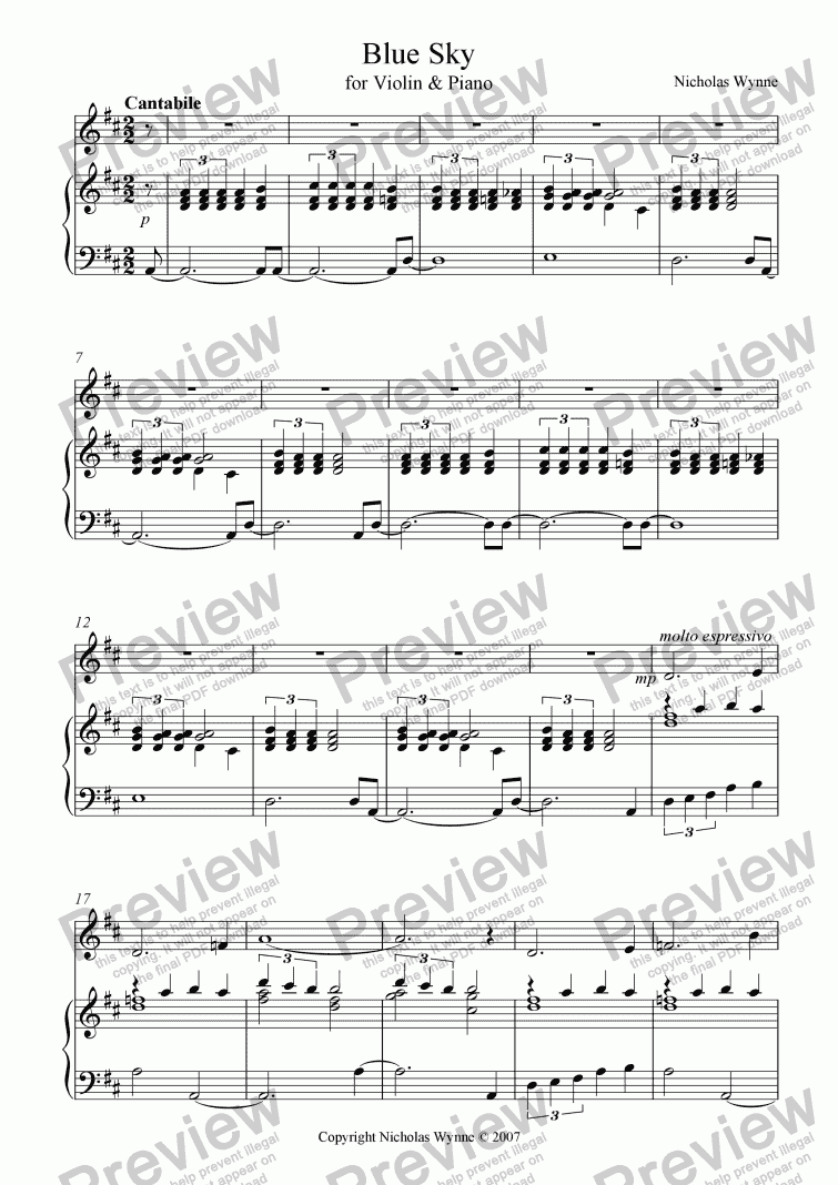 page one of Blue Sky for Violin and Piano