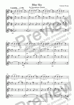 page one of Blue Sky for Saxophone Quartet