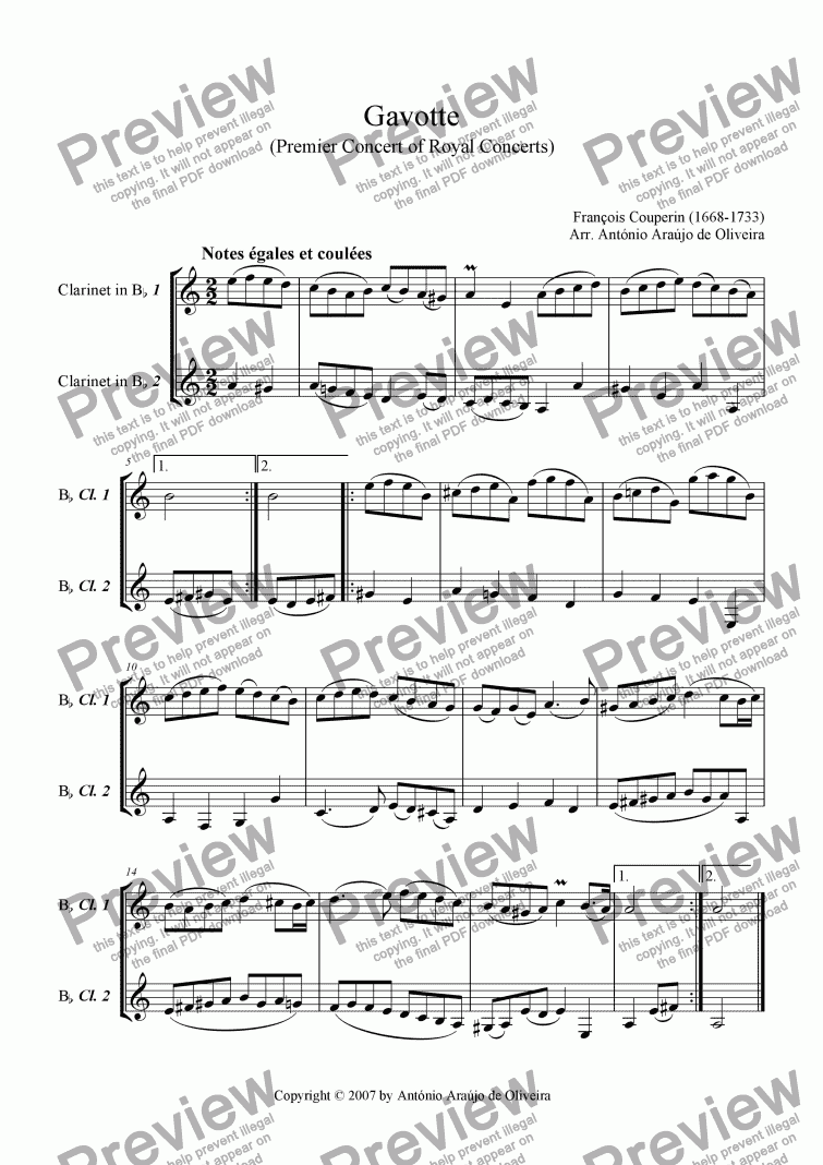 page one of Gavotte (Premier Concert des Concerts Royaux)
