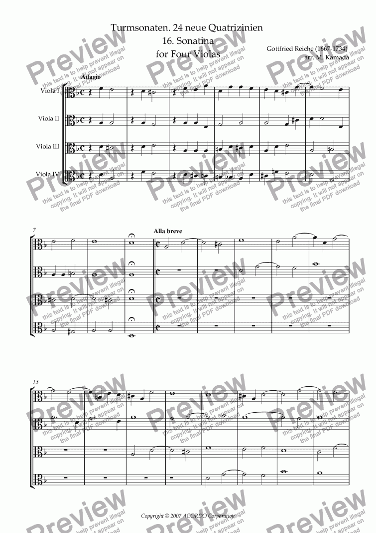page one of Turmsonaten. 24 neue Quatrizinien 16. Sonatina for  Four Violas