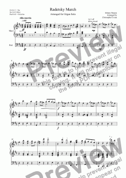 page one of Radetsky March arranged for Organ Solo