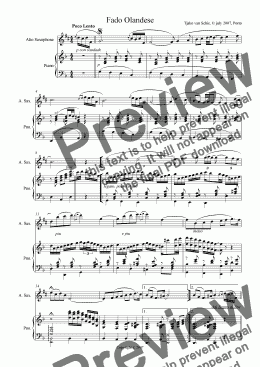 page one of Fado Olandese (for Saxophone Alto & Piano)