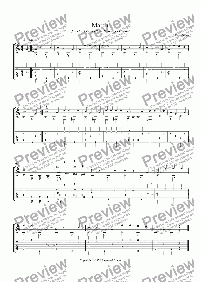 page one of March - from Basic Studies for Guitar with TAB