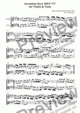 page one of Invention No.6 BWV 777 for Violin & Viola