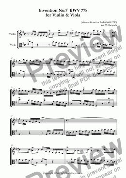 page one of Invention No.7 BWV 778 for Violin & Viola