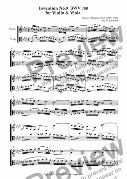 page one of Invention No.9 BWV 780 for Violin & Viola