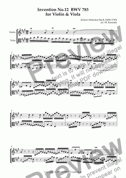 page one of Invention No.12 BWV 783 for Violin & Viola