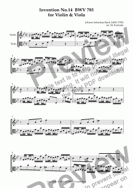 page one of Invention No.14 BWV 785 for Violin & Viola