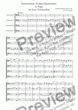 page one of Turmsonaten. 24 neue Quatrizinien 6. Fuga for Four Violoncellos