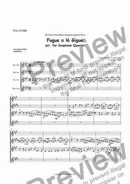 page one of Fugue a la Gigue arr. for Saxophone Quartet