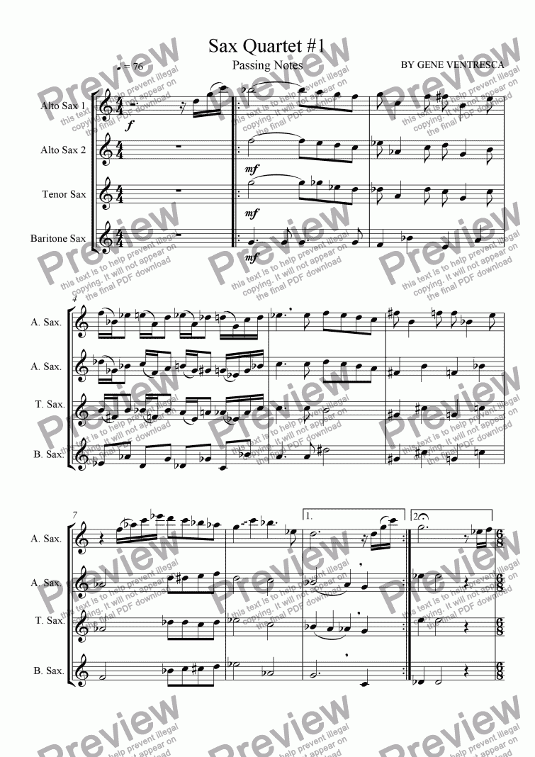 page one of Saxophone Quartet #1