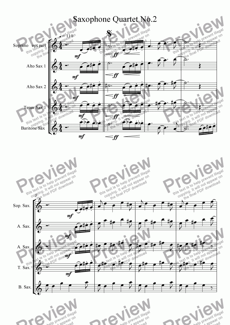 page one of Saxophone Quartet #2
