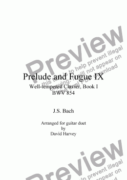 page one of Prelude and Fugue IX (WTC book 1, orig. E major)