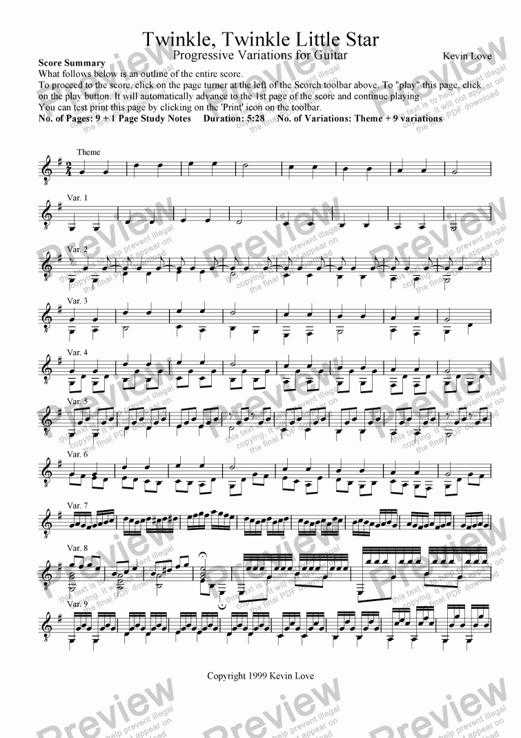 page one of Twinkle, Twinkle Little Star - Progressive Variations for Guitar