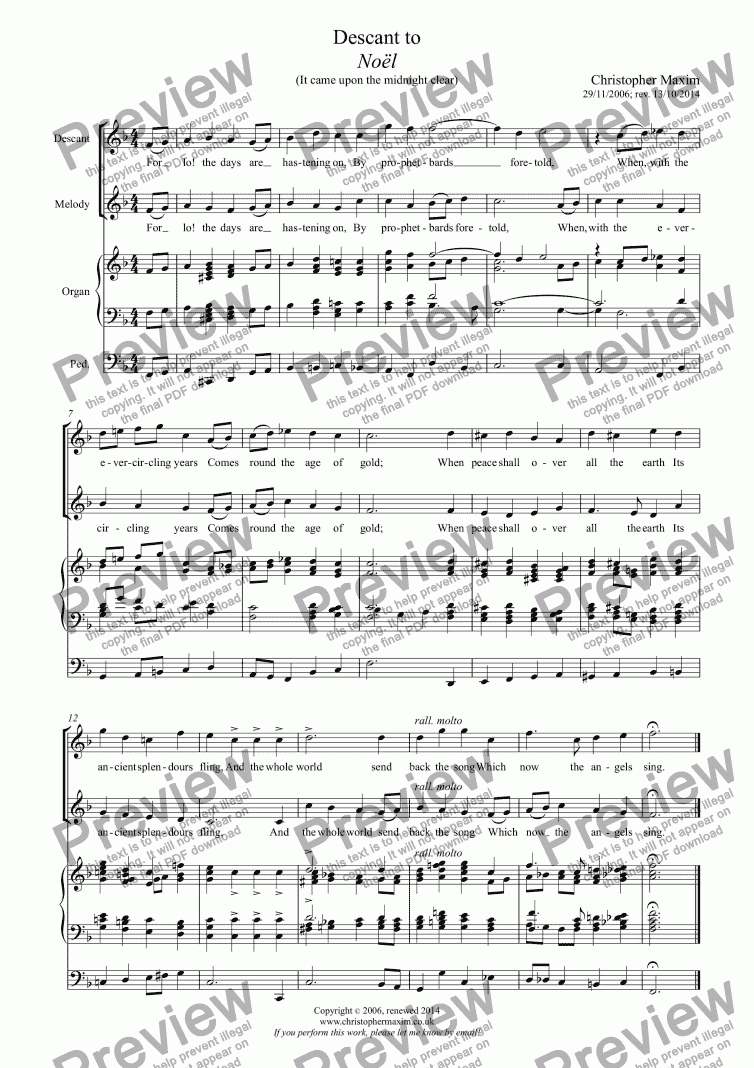 page one of Descant to 'Noel' (It came upon the midnight clear)