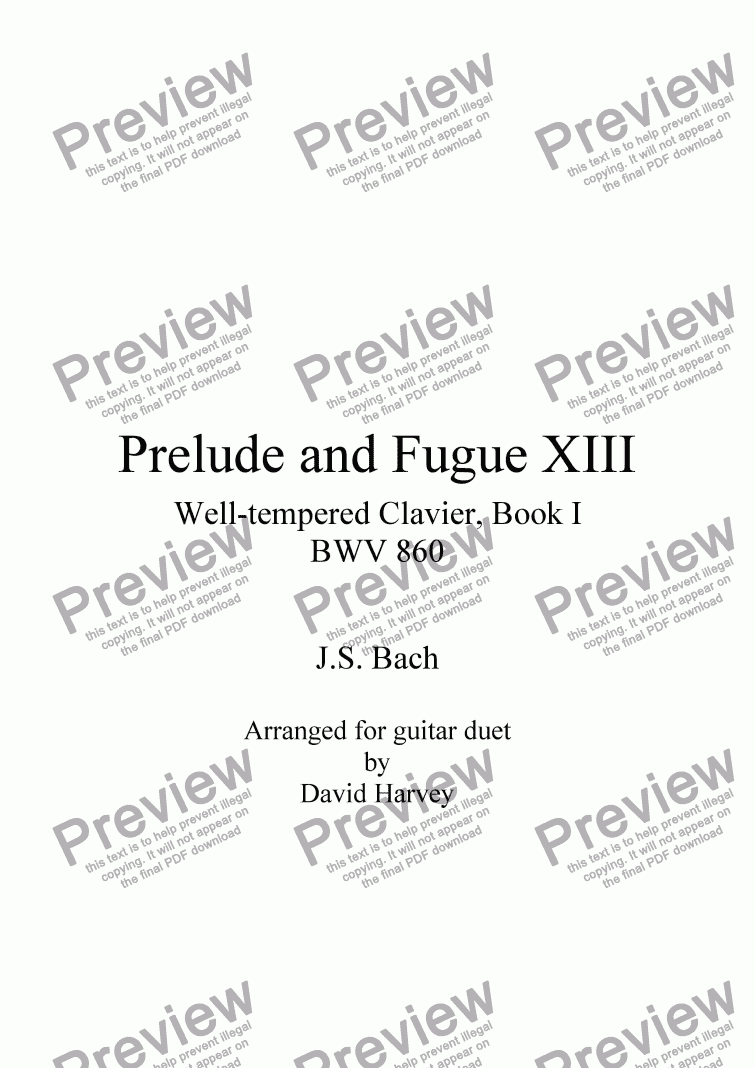 page one of Prelude and Fugue XIII (WTC book 1, orig. F# major)