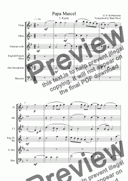 page one of Papa Marcel, for wind sextet