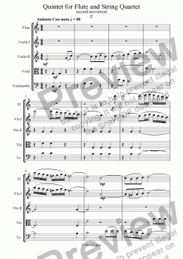 page one of Quintet in Classical Style for Flute and String Quartet 2nd Movement
