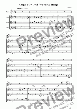 page one of Adagio BWV 1018 for Flute & Strings