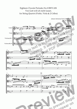 page one of Eighteen Chorale Preludes No.8 BWV.658  Von Gott will ich nicht lassen. for String Quartet (Violin, Viola & 2 Cellos)