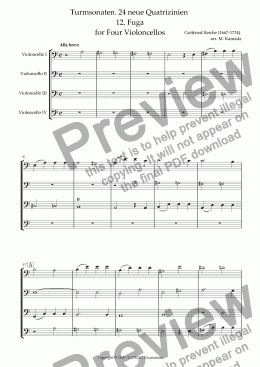 page one of Turmsonaten. 24 neue Quatrizinien 12. Fuga for Four Violoncellos