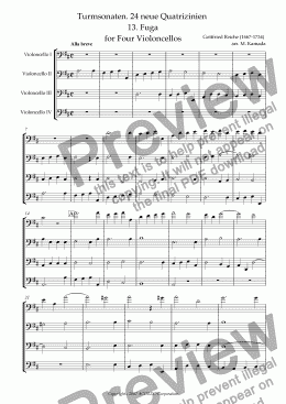 page one of Turmsonaten. 24 neue Quatrizinien 13. Fuga for Four Violoncellos