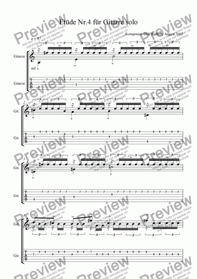 page one of Etüde Nr.4 für Gitarre solo