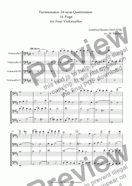 page one of Turmsonaten. 24 neue Quatrizinien 14. Fuga for Four Violoncellos