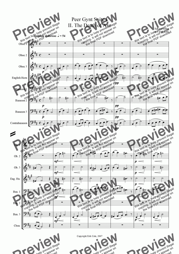 page one of Peer Gynt Suite 2. Ase's Death