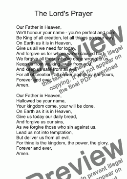 page one of The Lord’s Prayer - original hymn song adapted for children