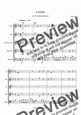page one of Csardas for Woodwind Quintet