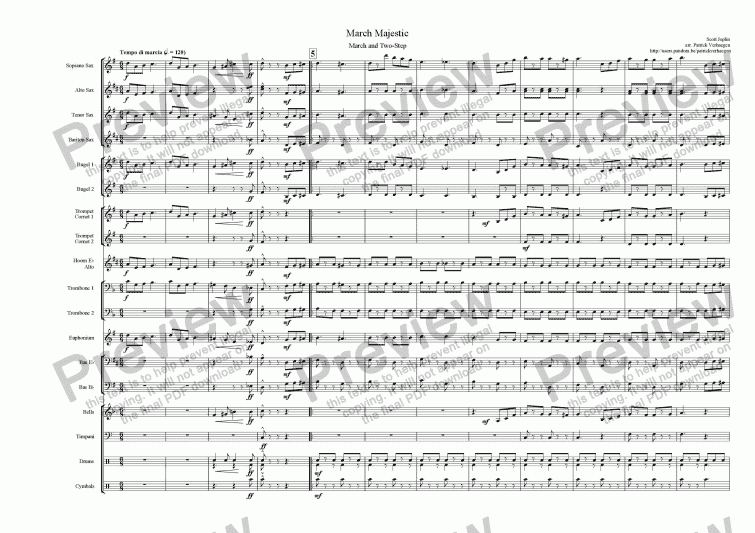 page one of March Majestic (for fanfare band)