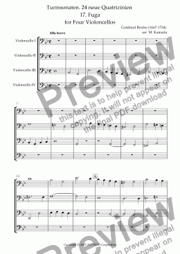 page one of Turmsonaten. 24 neue Quatrizinien 17. Fuga for Four Violoncellos