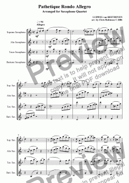 page one of Pathetique Rondo Allegro - for Sax Quartet
