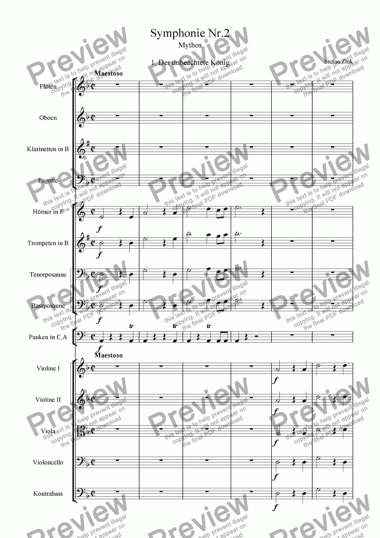 page one of "Mythos"-Symphonie, Satz 1: Der unbeachtete K�nig
