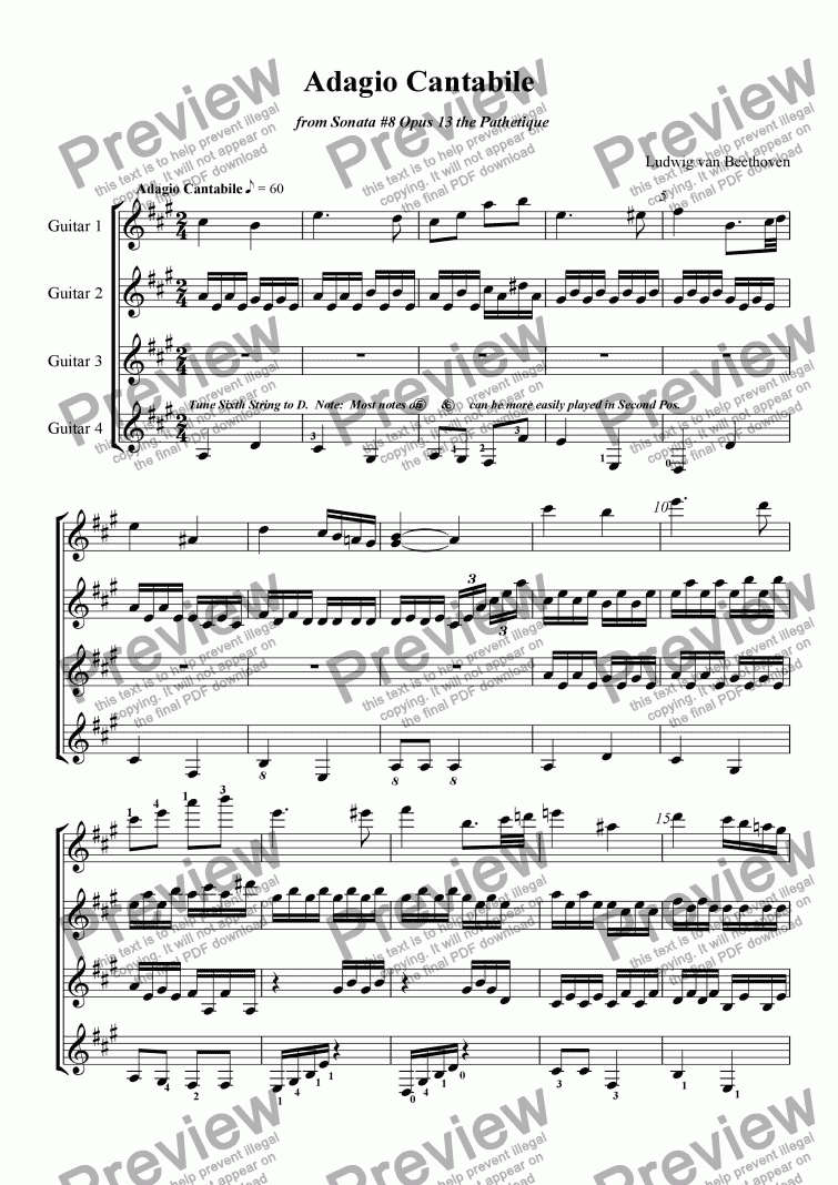 page one of Adagio Cantabile in A for 4 guitars
