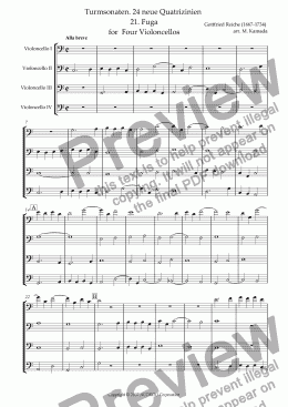 page one of Turmsonaten. 24 neue Quatrizinien 21. Fuga for Four Violoncellos