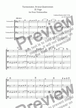 page one of Turmsonaten. 24 neue Quatrizinien 22. Fuga for Four Violoncellos