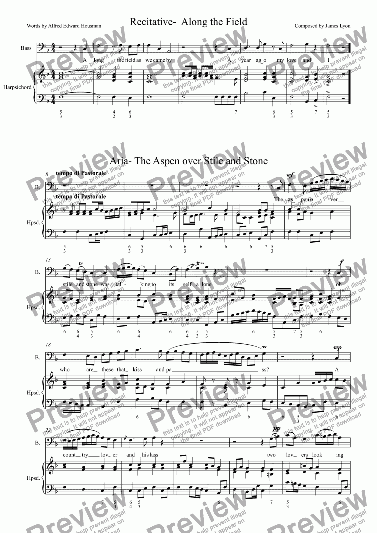 page one of Recitative-  Along the Field and  Aria-The Aspen over stile and stone